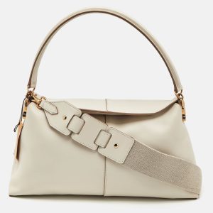 Tod's Off White Leather Small T Case Shoulder Bag, Shoulder Bags - Luxury Closet