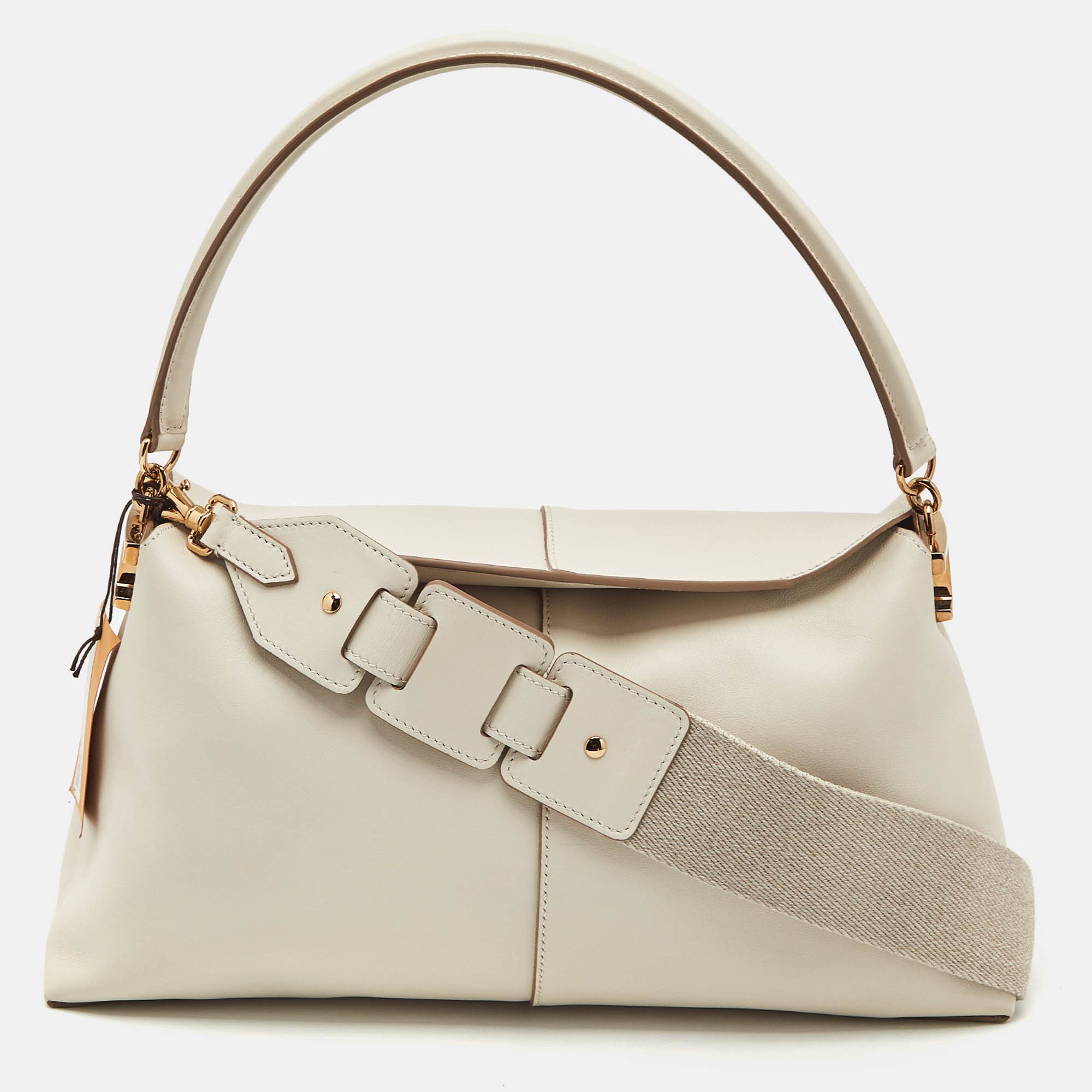 Tod's Off White Leather Small T Case Shoulder Bag, Shoulder Bags - Luxury Closet