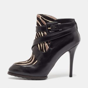 Tod's Black/Brown Calf Hair and Leather Ankle Boots Size 38.5, Boots - Luxury Closet catalog