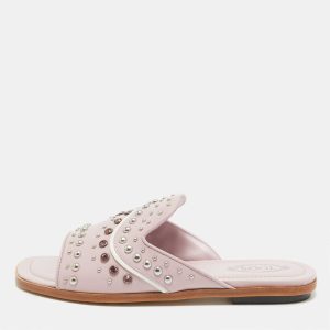 Tod's Purple Leather Crystal Embellished Flat Slides Size 37.5, Sandals - Luxury Closet catalog