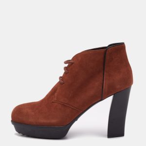 Tod's Brown Suede Lace Booties Size 37, Boots - Luxury Closet catalog