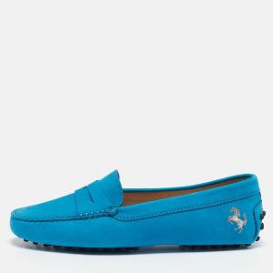 Tod's For Ferrari Blue Nubuck Leather Penny Loafers Size 36, Loafers & Slip-Ons - Luxury Closet