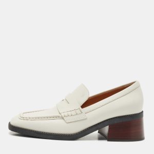 Tod's White Leather Block Heel Loafers Size 39.5, Loafers & Slip-Ons - Luxury Closet catalog