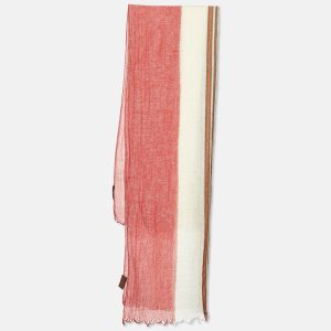 Tod's Red/Cream Striped Linen & Cashmere Scarf, Scarves & Shawls - Luxury Closet catalog