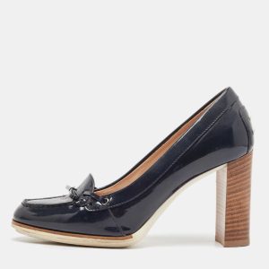 Tod's Navy Blue Patent Leather Block Heel Pumps Size 39.5, Pumps - Luxury Closet catalog