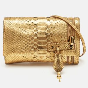 Tom Ford Gold Python Alix Zip and Padlock Crossbody Bag, Handbags - Luxury Closet