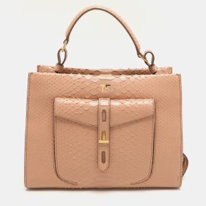 Tom Ford Beige Python Small T Twist Top Handle Bag, Satchels - Luxury Closet