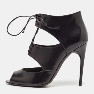 Tom Ford Black Leather Cut Out Peep Toe Ankle Booties Size 39.5, Boots - Luxury Closet catalog