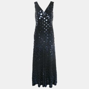 Tory Burch Black Sequin Embellished Crepe Sleeveless Maxi Dress M, Dresses - Luxury Closet