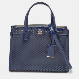 Tory Burch Navy Blue Perforated Leather Small Robinson Tote, Tote Handbags - Luxury Closet catalog