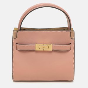 Tory Burch Peach/Beige Leather and Suede Petite Double Lee Radziwill Top Handle Bag, Satchels - Luxury Closet catalog