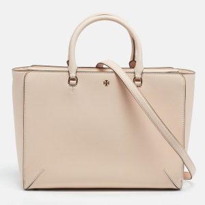 Tory Burch Pink Leather Large Robinson Tote, Tote Handbags - Luxury Closet