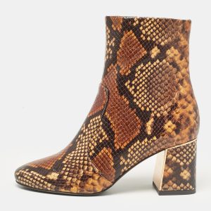 Tory Burch Size 36.5 Brown Snakeskin Embossed Leather Ankle Length Boots, Boots - Luxury Closet
