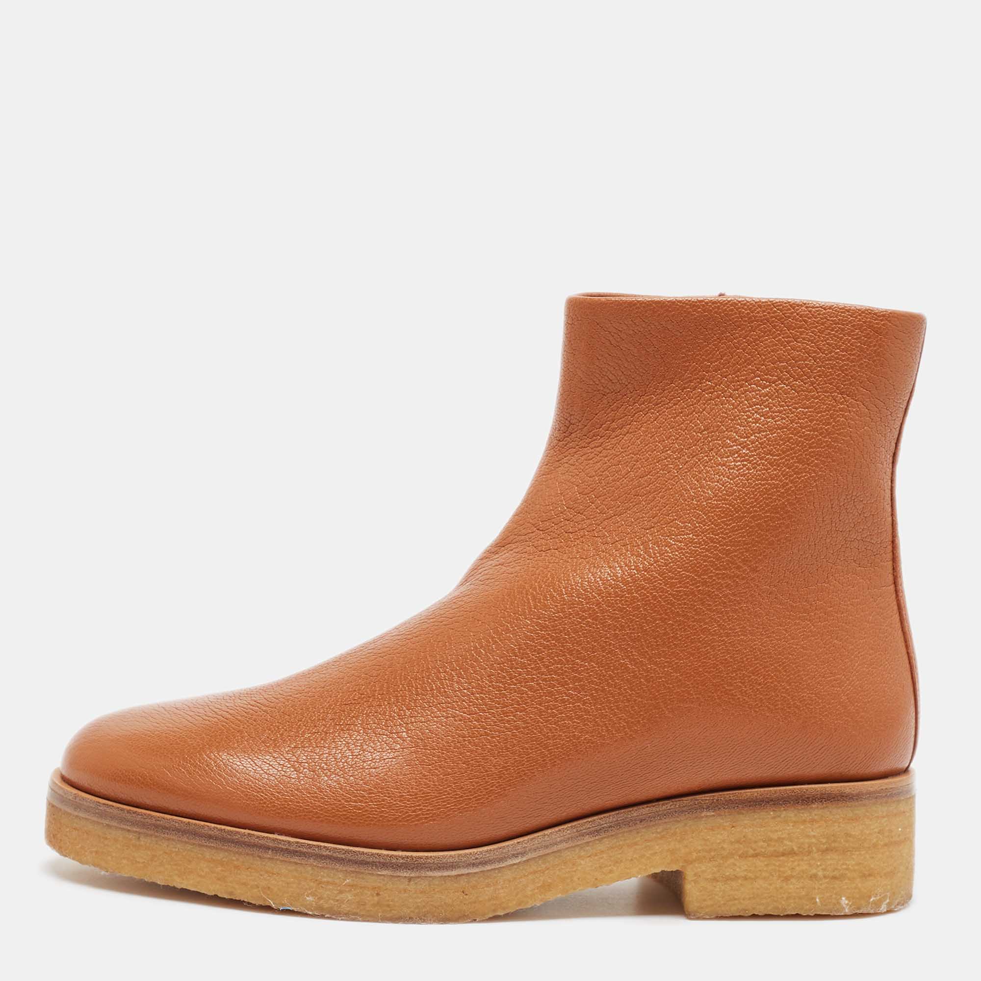 Tory Burch Brown Leather Ankle Length Boots Size 37, Boots - Luxury Closet