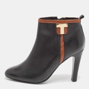 Tory Burch Black/Brown Leather Ankle Length Boots Size 37.5, Boots - Luxury Closet catalog