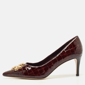 Tory Burch Brown Croc Embossed Patent Leather Eleanor Pointed Toe Pumps Size 39, Pumps - Luxury Closet catalog