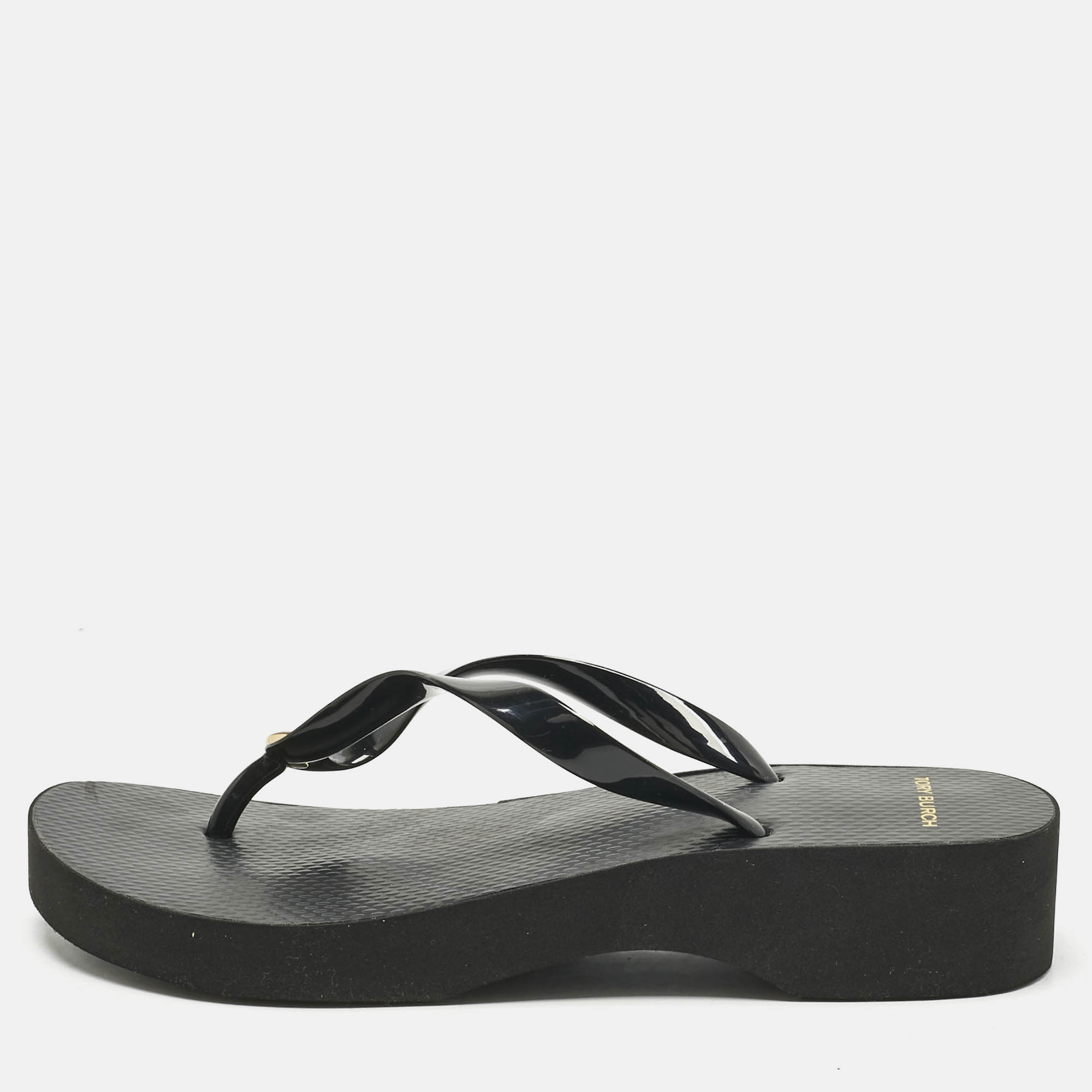 Tory Burch Black Rubber Cut-Out Wedge Flip Flops Size 40, Flats - Luxury Closet