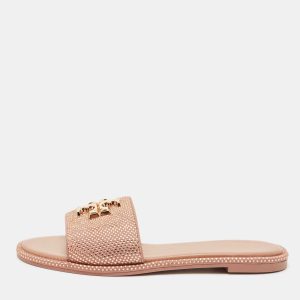 Tory Burch Beige Suede Everly Crystals Flat Slides Size 37, Flats - Luxury Closet
