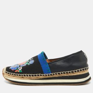 Tory Burch Black/Blue Leather and Knit Fabric Floral Print Espadrille Flats Size 39.5, Flats - Luxury Closet catalog