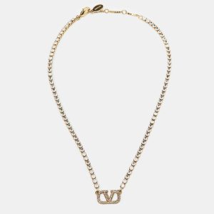 Valentino VLogo Signature Crystals Gold Tone Necklace, Jewelry - Luxury Closet