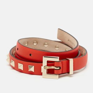 Valentino Red Leather Rockstud Slim Belt 75 CM, Belt Buckles - Luxury Closet catalog