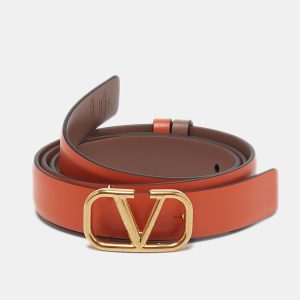 Valentino Orange/Beige Leather Vlogo Slim Buckle Belt 80CM, Belt Buckles - Luxury Closet catalog