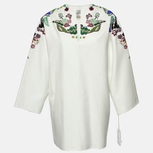 Valentino White World Arazzo Embroidered Cotton Kaftan Dress S, Dresses - Luxury Closet