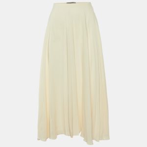 Valentino Cream Silk Pleated Midi Skirt M, Skirts - Luxury Closet