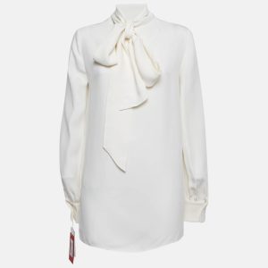 Valentino White Silk Blend Tie-Up Neck Detail Blouse M, Shirts & Tops - Luxury Closet catalog