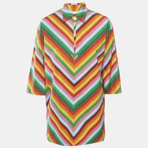 Valentino Multicolor Archive 1973 Chevron Cotton Mini Shirt Dress XS, Dresses - Luxury Closet