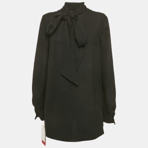 Valentino Black Silk Blend Crepe Tie-Up Neck Detail Top M, Shirts & Tops - Luxury Closet catalog