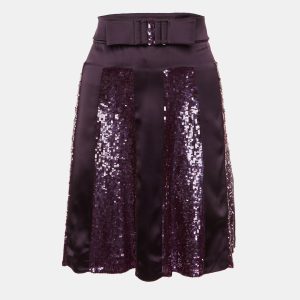 Valentino Purple Silk Satin & Sequin Paneled A-Line Skirt L, Skirts - Luxury Closet