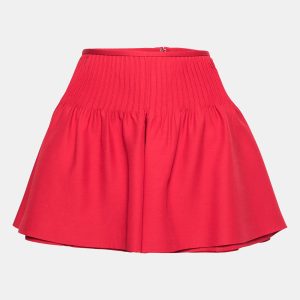 Valentino Red Wool & Silk Pintucked Shorts S, Shorts - Luxury Closet