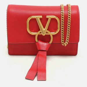 Valentino Red Leather VRing Chain Crossbody Bag, Handbags - Luxury Closet