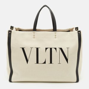 Valentino Off-White/Black Canvas Large VLTN Logo Tote, Tote Handbags - Luxury Closet catalog
