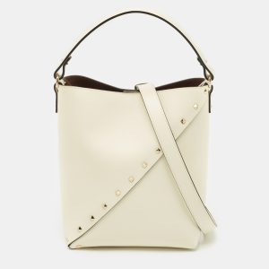 Valentino Off White Leather Small Rockstud Wipsy Bucket Bag, Shoulder Bags - Luxury Closet catalog