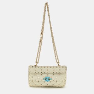 Valentino Ivory Leather Small Rockstud Spike Top Handle Bag, Satchels - Luxury Closet catalog