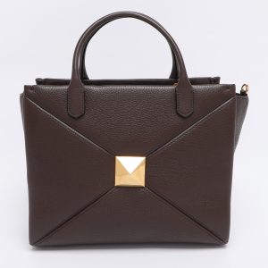 Valentino Brown Leather Medium One Stud Tote, Tote Handbags - Luxury Closet catalog