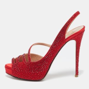 Valentino Red Suede Crystal Embellished Slingback Platform Sandals Size 37.5, Sandals - Luxury Closet catalog