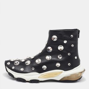 Valentino Black Leather Crystal Embellished High Top Sneakers Size 38.5, Athletic Shoes & Sneakers - Luxury Closet