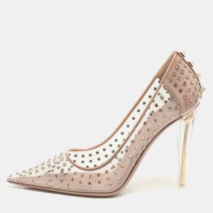 Valentino Transparent/Beige Patent Leather and PVC Crystal Embellished Rockstud Pumps Size 36.5, Pumps - Luxury Closet