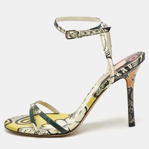 Valentino Multicolor Printed Leather Ankle Strap Sandals Size 37.5, Sandals - Luxury Closet catalog