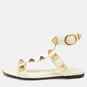 Valentino Cream Leather Roman Stud Flat Sandals Size 38, Sandals - Luxury Closet catalog