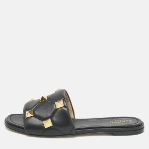 Valentino Black Quilted Leather Roman Stud Flat Slides Size 41.5, Flats - Luxury Closet catalog