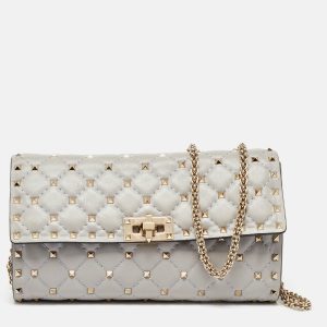 Valentino Grey Leather Rockstud Spike Chain Shoulder Bag, Shoulder Bags - Luxury Closet catalog