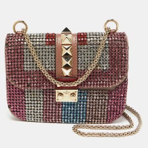 Valentino Multicolor Leather Crystal Embellished Small Glam Lock Shoulder Bag, Shoulder Bags - Luxury Closet catalog