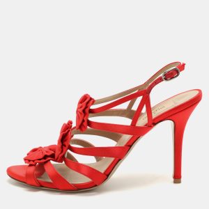 Valentino Red Satin Bow Embellished Slingback Sandals Size 39.5, Sandals - Luxury Closet catalog