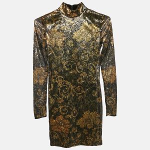 Versace Jeans Couture Metallic Flora Baroque Sequin Paillettes Mini Bodycon Dress S, Dresses - Luxury Closet catalog