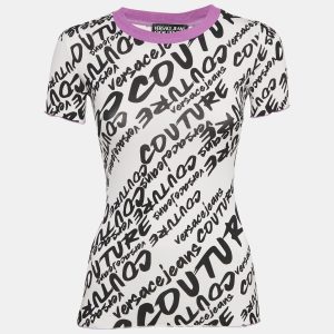 Versace Jeans Couture White Logo Brush Print Cotton Crew Neck T-Shirt XS, Shirts & Tops - Luxury Closet