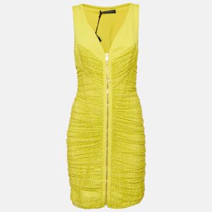 Versace Yellow Embellished Tulle and Jersey Ruche Mini Dress M, Dresses - Luxury Closet